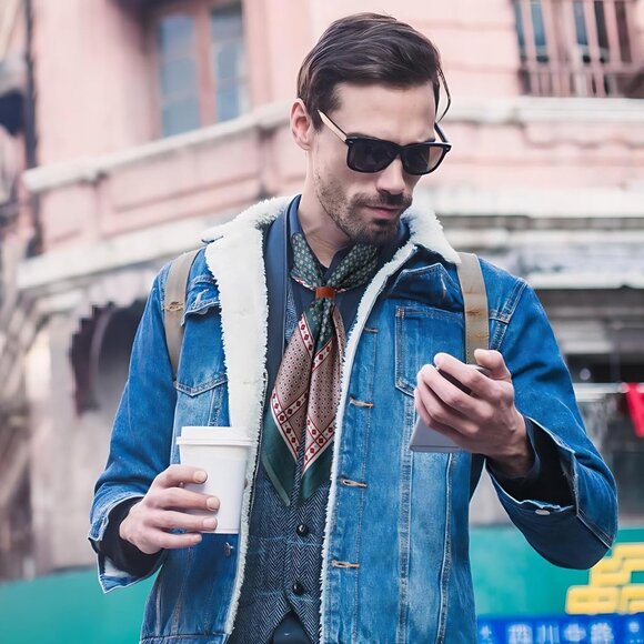 ⚡Men A-Grassgreen Necktie 27.5 Inches Cowboy Scarves Pocket Square Silk Bandanas - Picture 5 of 8